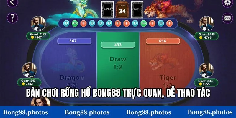 Bàn chơi rồng hổ Bong88 trực quan, dễ thao tác